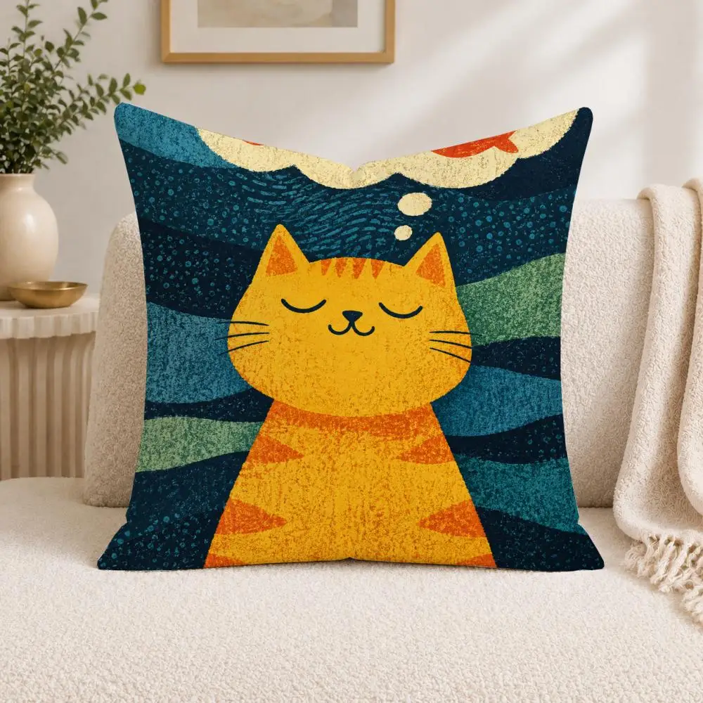 Cozy Sleepy Cat Cushion Cover Square Decorative Sofa Pillow Case Bedroom Living Room Home Decor Gift