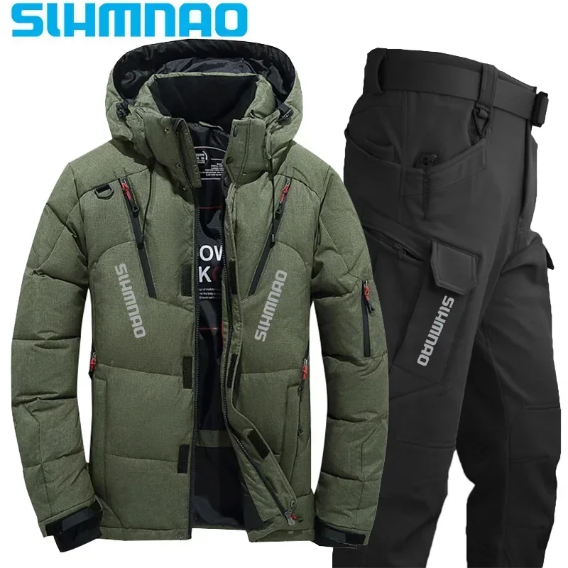 White goose down windproof and warm fishing suit, outdoor sports hunting suit, wear-resistant and thick winter fishing set