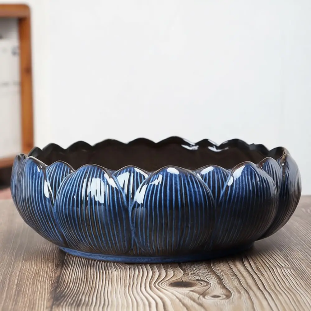 Ceramic Succulent Basin Unique Coarse Pottery Flower Pot Large Opening Breathable Planter For Home Gardening Desktop Decor