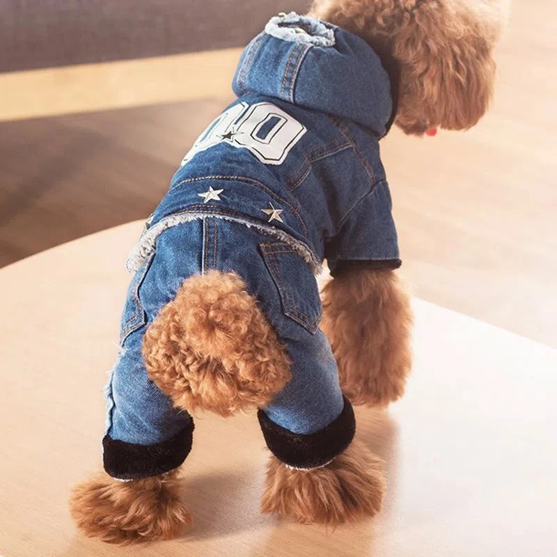 Autumn Winter Denim Dog Jeans Thickening Four Legs Pet Clothes Warm Dog Jumpsuits Supplies for Pets