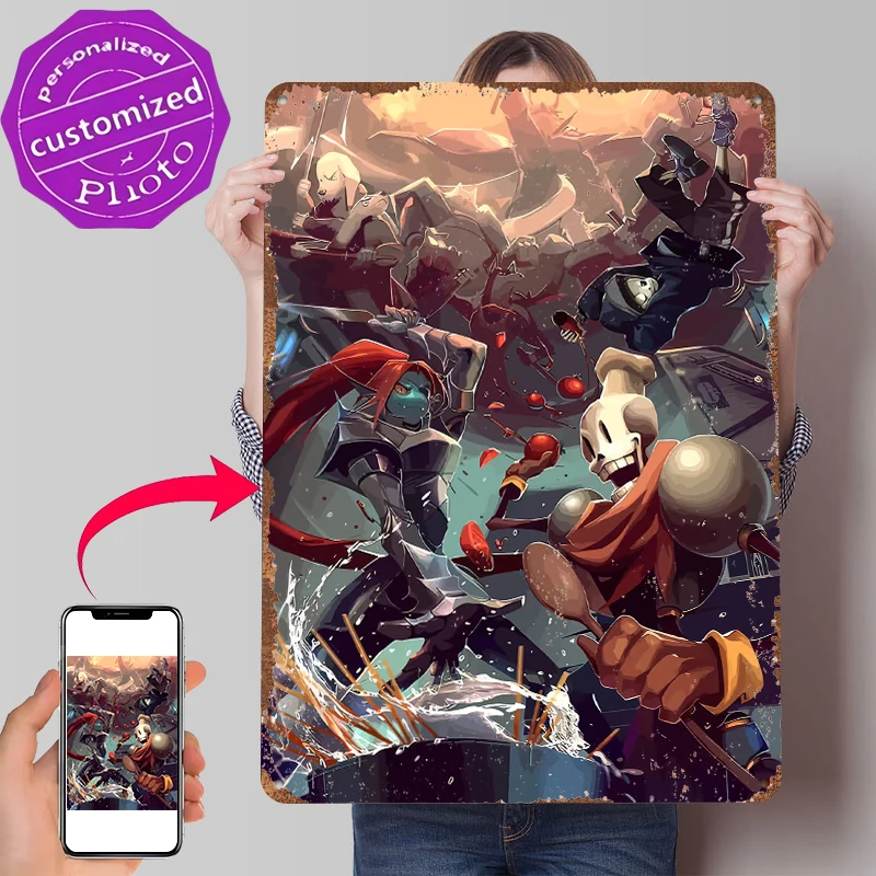 Undertale Fanart Printed Poster Customized Wall Art Retro Vintage Metal Tin Signs for Bedroom Decoration Gaming Wand Deko House