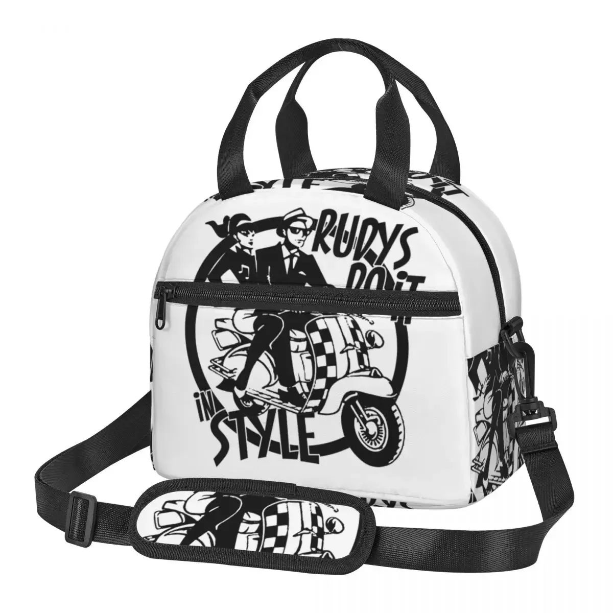 Large Insulated Lunch Box Vintage Punk Two Tone Ska Revival Merch Rudys Do It In Style Lunch Food Box Thermal Cooler