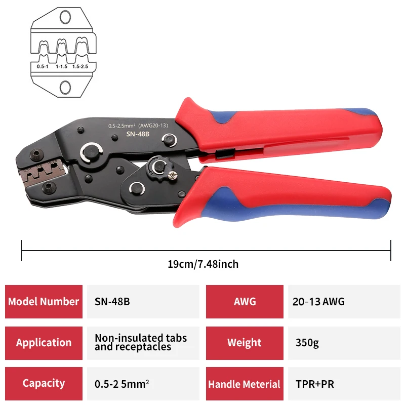 Wholesale SN-48B Crimping Tools is 20-13AWG  0.5-2.5 mm2 Crimper for Car Terminals Sets Wire Electrical Hand Tools