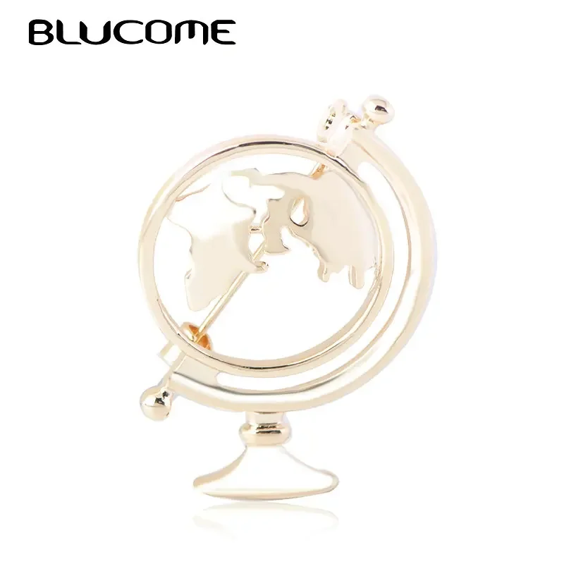 BLUCOMEBlucome Fashion Globe World Map Shape Brooches Gold Silver Color Maps Clothes Collar Clip Women Men Earth Travel Souvenir