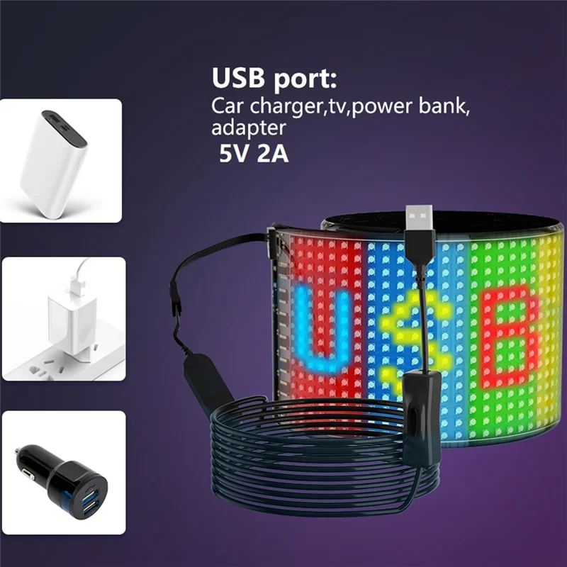 Panel de píxeles LED AB53, módulo LED Flexible USB de 5V pantalla de animación de texto de desplazamiento RGB, aplicación Bluetooth, 16X64 LED 9,2X37,2 Cm duradero