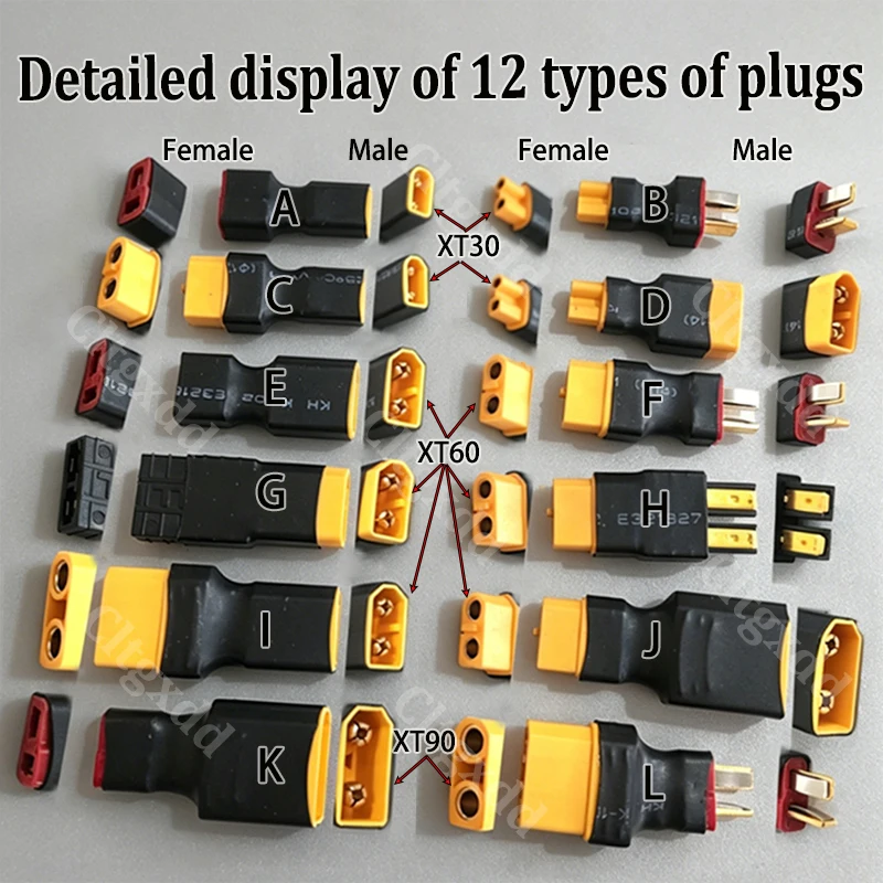 Cltgxdd XT30 XT60 XT90 T-Stecker TRX Lipo-Akku-Konvertierungsadapter Stecker-Buchse-Verbinder für RC-Auto, Flugzeug, FPV-Drohnenmodell – Detail 20