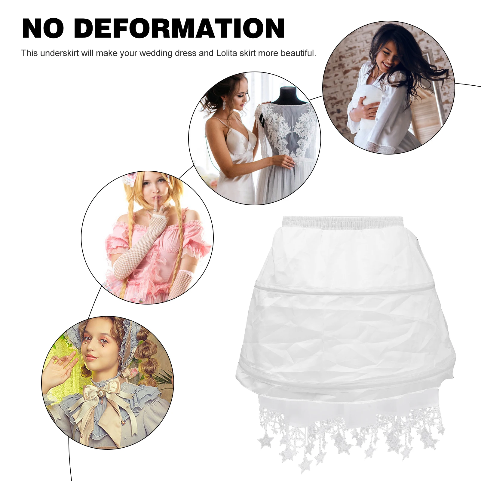 

Petticoat Skirt Women Elastic Waistband Double Layer Underskirt Lolita Wedding Prom Dress Cosplay Ball Gown Bride Tutu