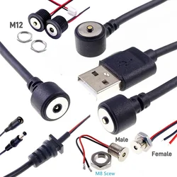 12V3A Rotating Magnetic Charging Cable Male Female Threaded M8 M12 Pogo Pin Connector Adapter USB A Type Power Charge Solution