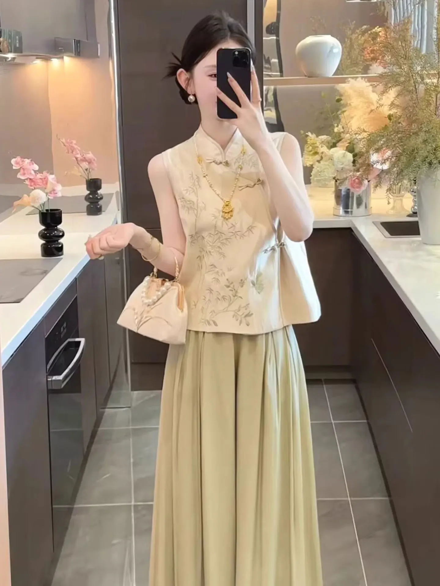 

Ele Chinese Sle Svel Jaet Women's Collar Button up Top New Summer Faion Straight Cut Silk Blend Busin Casual