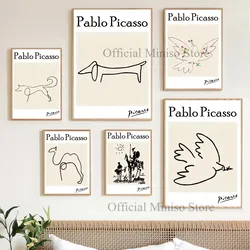 1pc Abstract Beige Vintage Picasso Matisse Line Poster Self-adhesive Art Waterproof Paper Sticker Coffee House Room Wall Decor