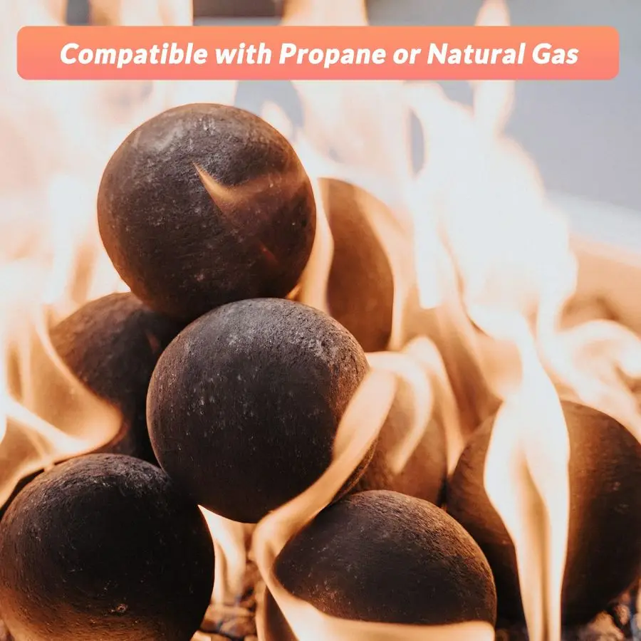 كرات نار سيراميك، مجموعة مكونة من 15 أحجار حريق مستديرة لحفر النار الداخلي والخارجي أو ملحقات المواقد، 3 بوصة، أسود