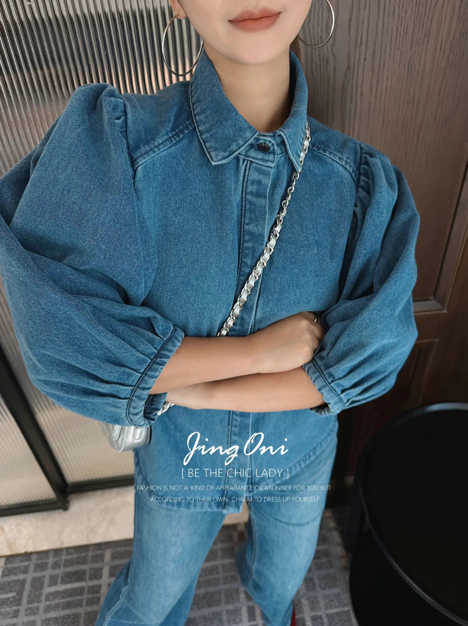 

Джинсовая рубашка с пышными рукавами, блузка, топ Y2K, женская одежда, осень 2022, стильная корейская мода, шикарная винтажная элегантная новая роскошь