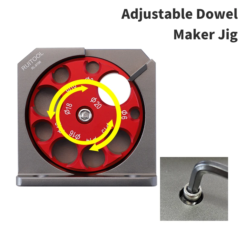 Dowel Maker Jig Kit with Carbide Inserts 9 Holes Adjustable Dowel Cutter 6-20 mm Aluminum Alloy Dowel Maker