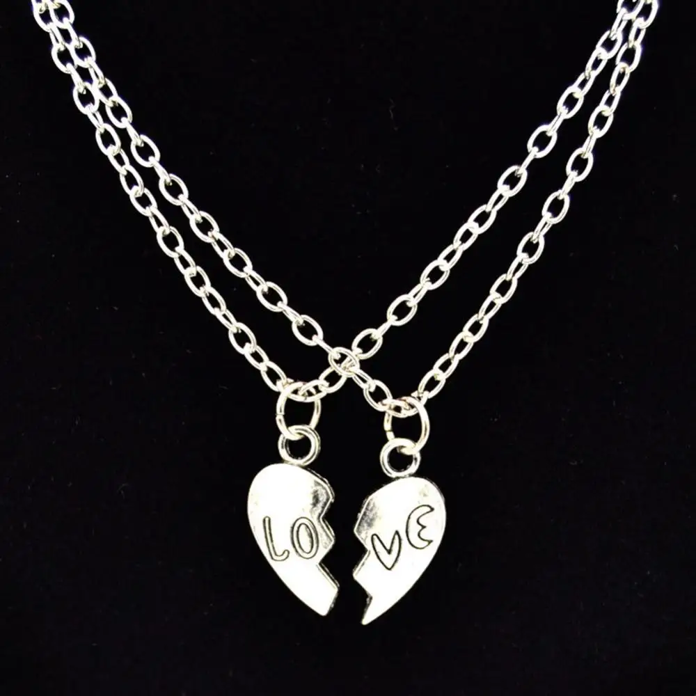 2 Pcs Pendant Couple Chain Necklace Fashion Best Friends Love Heart Jewelry Gift