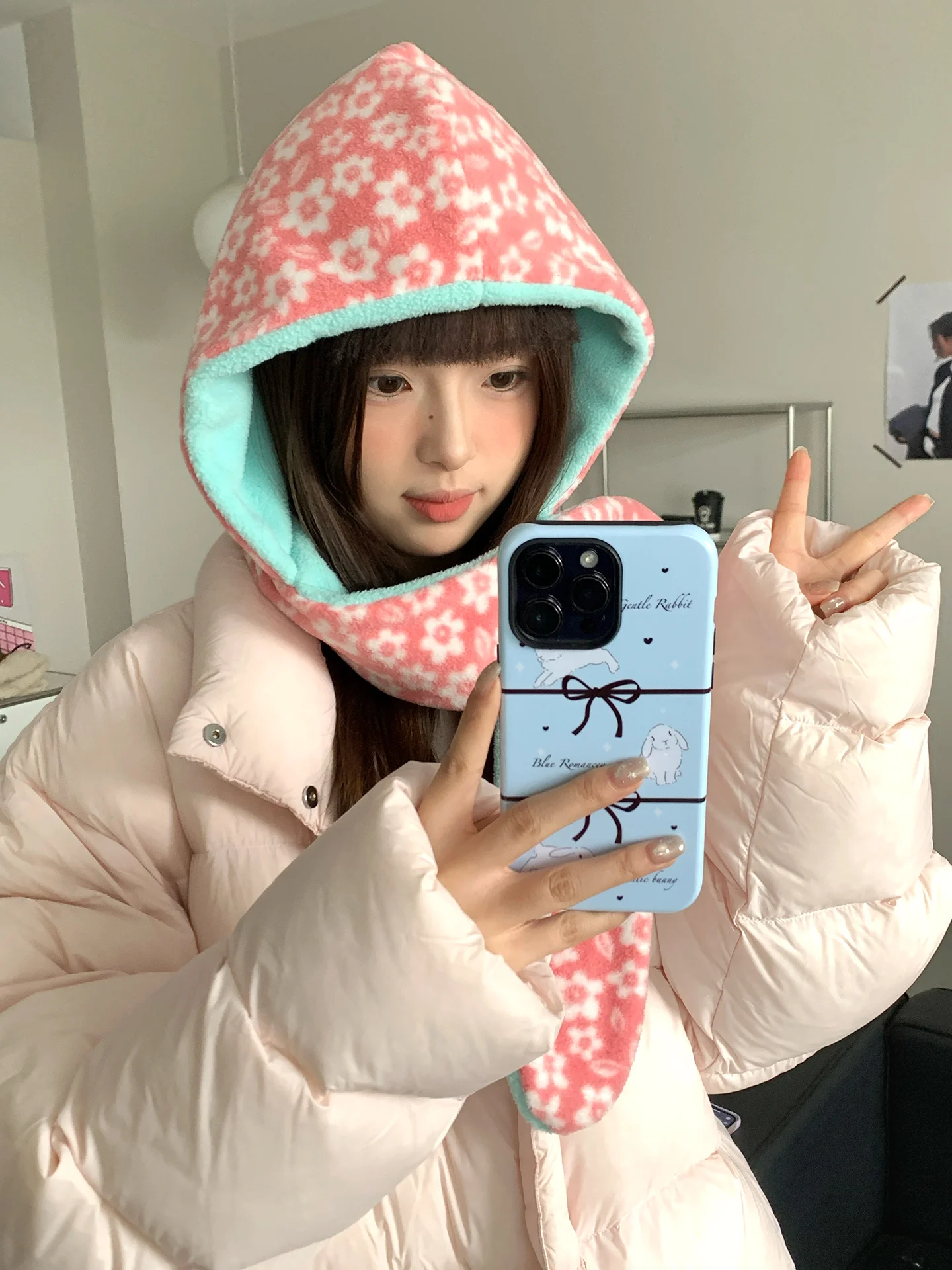 على الوجهين يمكن ارتداؤها زهرة أفخم قبعة وشاح قطعة واحدة للنساء الشتاء الدفء سدادات حماية الأذن مقنعين وشاح قبعة الطائرة #5