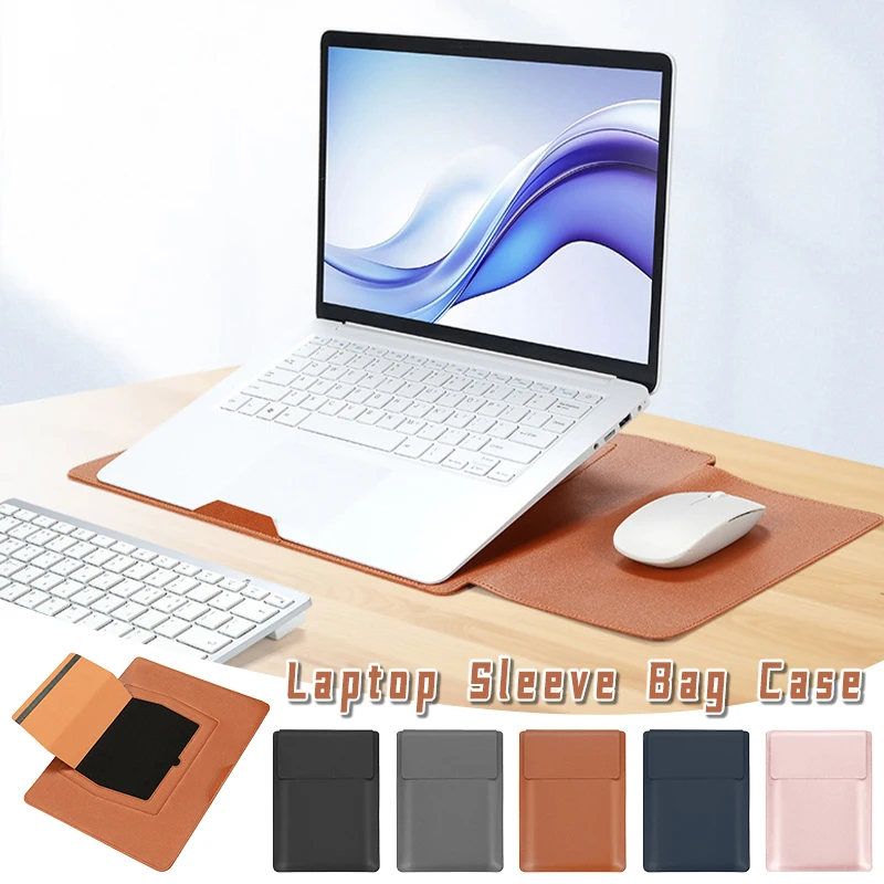 

PU Leather Laptop Bag with Multifunctional Cooling Stand Mouse Pad 13.3-14inch 15.4-16inch Laptop Sleeve Power Storage Bag