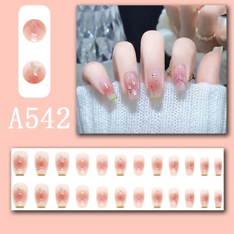 24 pçs doce estilo legal arte do prego wearable unhas linha francesa halo unhas falsas imprensa em unhas falsas removíveis com cola