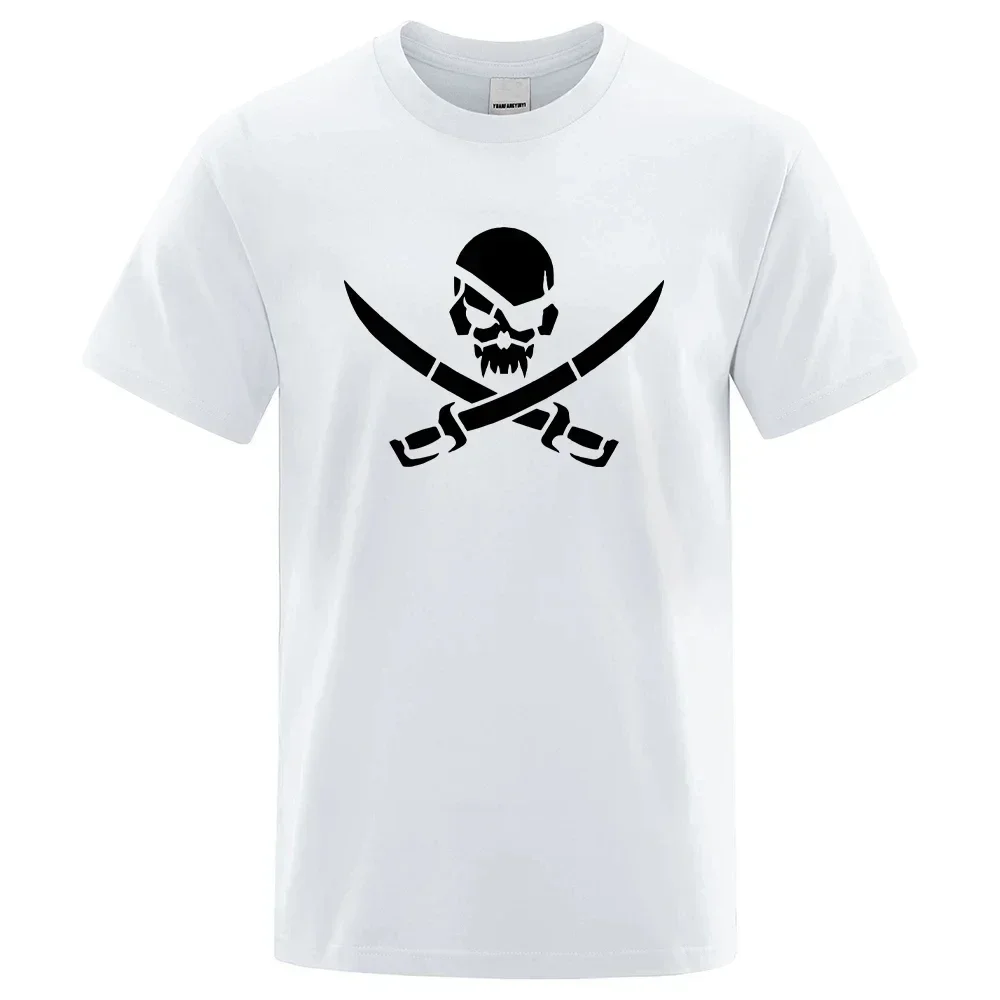 Pirate Skull Logo T-Shirts 100% Cotton Funny Print Loose Fit Breathable Summer Casual Tee for Men Women Kids