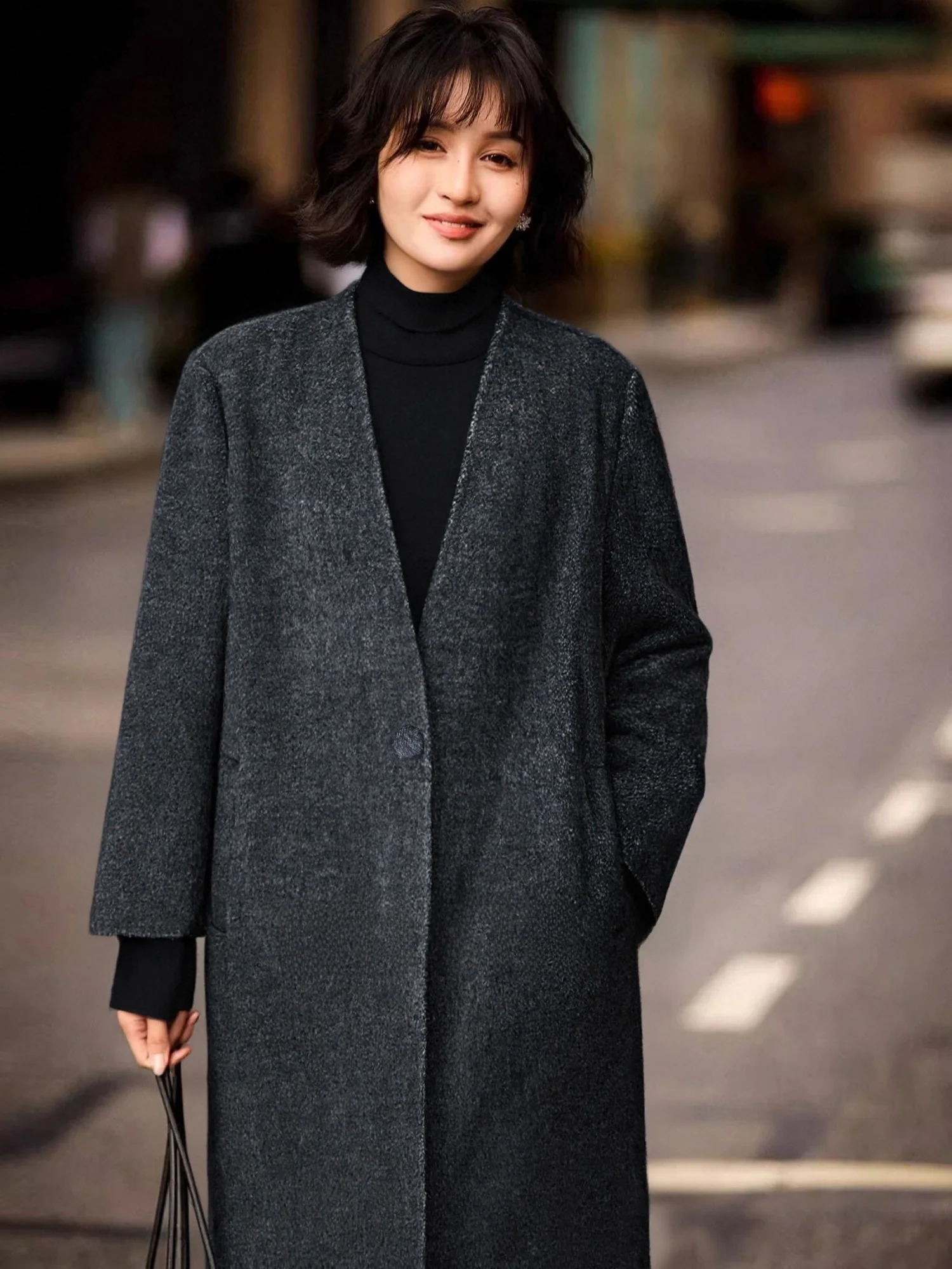 

Шерстяное пальто Chivirin: Простое, элегантное, средней длины, с V-образным вырезом, для женщин, осень-зима