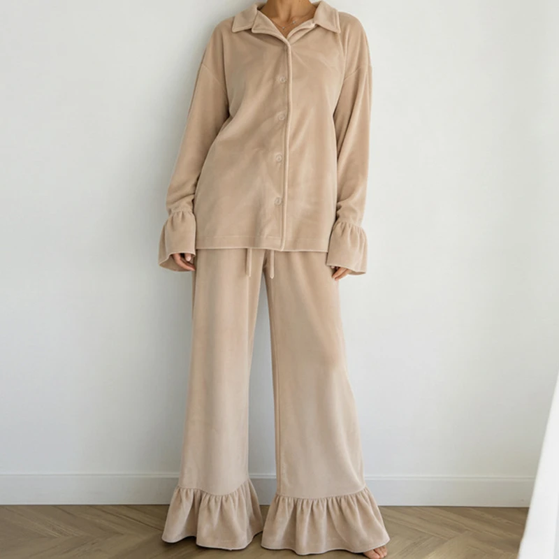 Velour Skin-friendly Pajamas Set Loungewear Autumn Winter New Keep Warm Ladies Home Clothes Sleepwear Loose Trouser Pijamas Suit