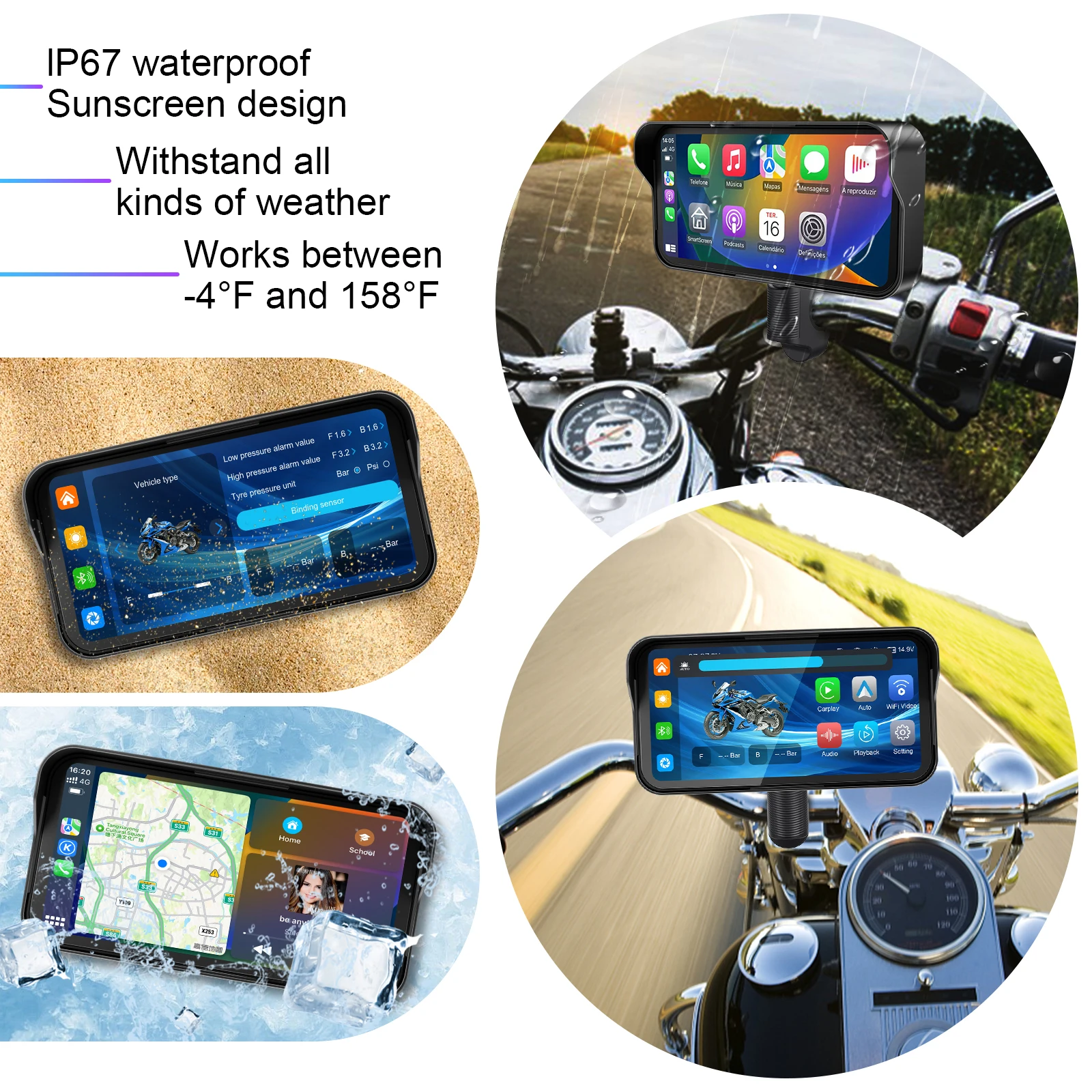 Navigazione GPS da 6,25 pollici portatile digitale wireless CarPlay Moto Android Auto moto cruscotto display monitor schermo DVR TP