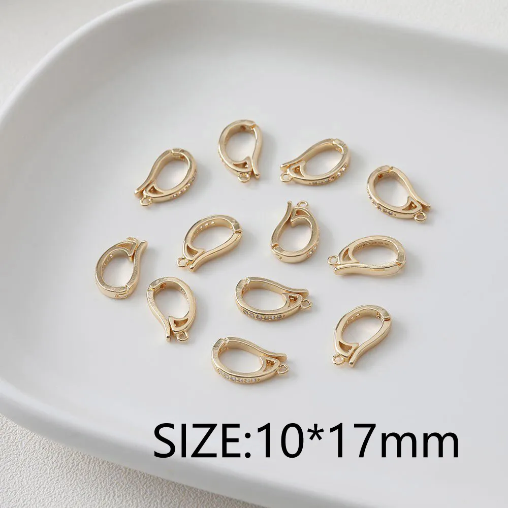 4PCS Dainty Necklace Bracelet Clasps Cubic Zirconia Buckle Jewelry Making Supplies DIY Brass Accessories 14k Gold Plated