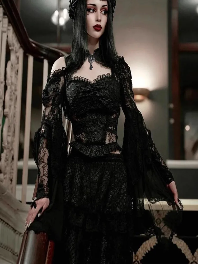 Capispalla cardigan aperto in pizzo gotico Sle Sve Design scavato Costume d'halloween da donna Avvolgente sexy scavato