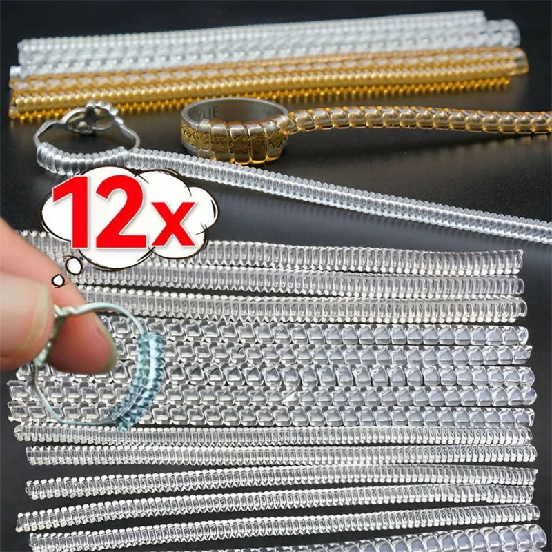 

12pcs/Set Ring Size Reducer Tools Spiral Spring Based Rings Adjust Invisible Transparent Tightener Resizing Tools Jewelry Guard