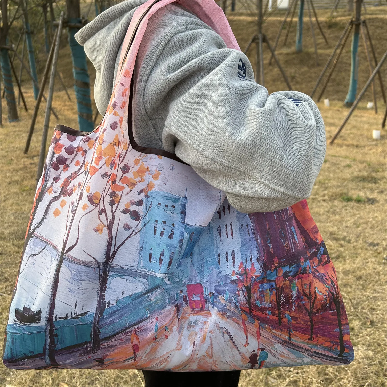 New Fashion Bag Large Foldable Shopping Bag Eco-Friendly Travel Portable Reusable Grocery Storage Bag Portable Shoulder Handbag