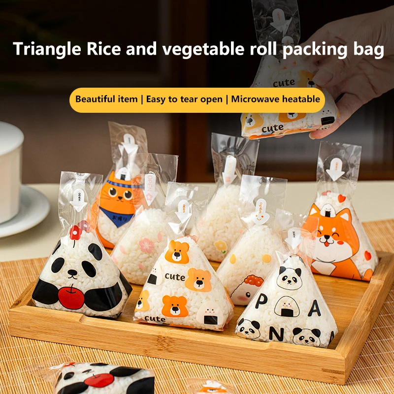 100Pcs Lovely Cartoon For Triangle Rice Ball Packaging Bag Onigiri Wrapper Seaweed Sushi Bag Sushi Making Mold Bento Accessories