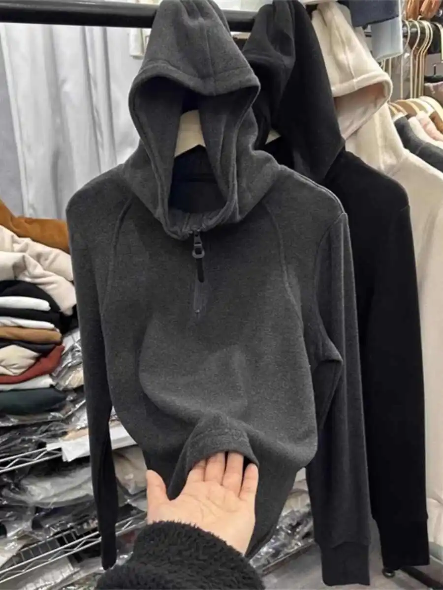 

Американская ретро-толстовка на молнии с капюшоном, осенне-зимняя, повседневная, удобная, из полиэстера, с длинными рукавами.