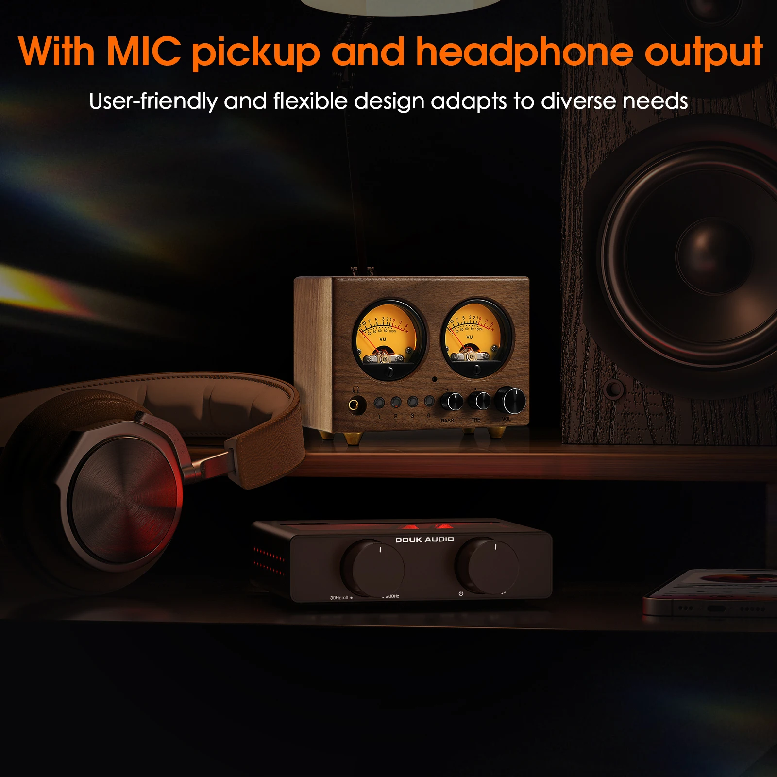 VU1-W 4-way Audio Switcher 4-IN-1-OUT Stereo Preamp Home Selector VU Meter with Remote Control