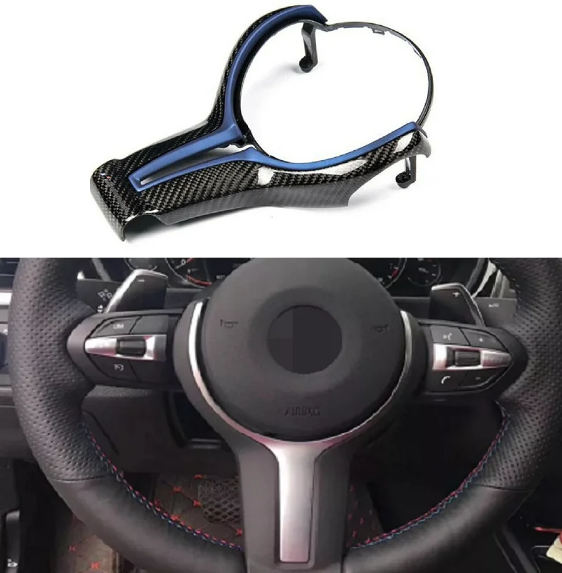 

Carbon Fiber Steering Wheel Trim Blue Inner Car Interior Accessories For BMW M2 M3 M4 M5 M6 F82 F80 F30