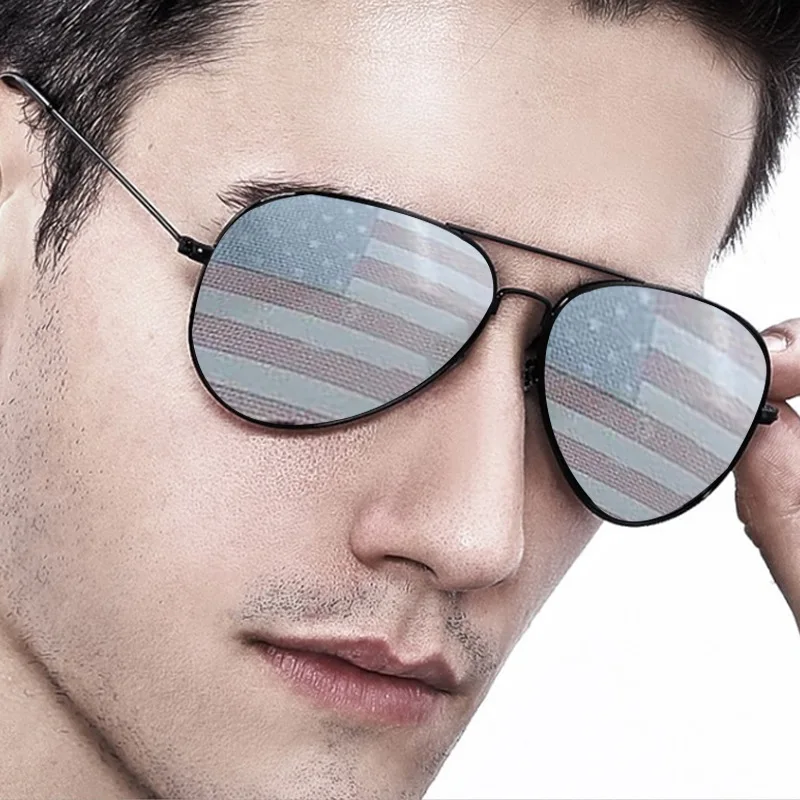 USA National Flag Sunglasses Men American Mirror Novelty Metal Frame Aviator Glasses Prom Party Independence Day Eyewear