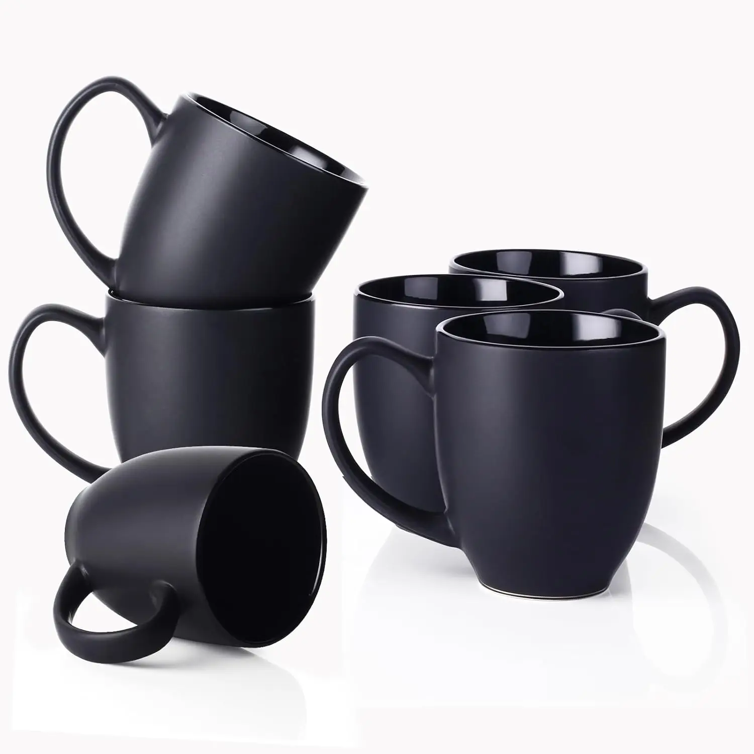 

Coffee Mugs, Black Coffee Mugs Set of 6, 16 oz Ceramic Coffee Cups with Large Handles for Men Women, Porcelain Big Mug for