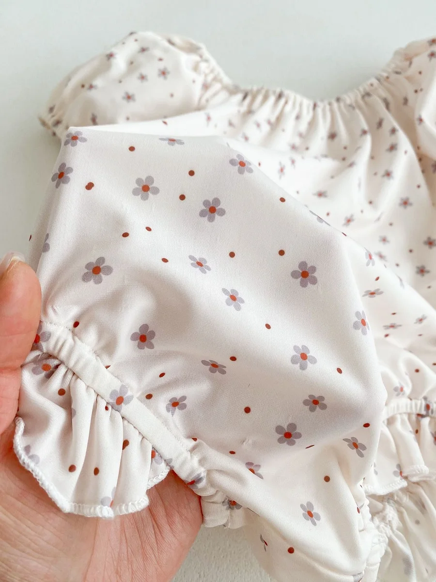 2024 Summer Baby Girl Swimsuit 0-3Years Newborn Kids Short Sleeve Flower Swimwear One-Pieces With Hat Beachwear Bathing Suit