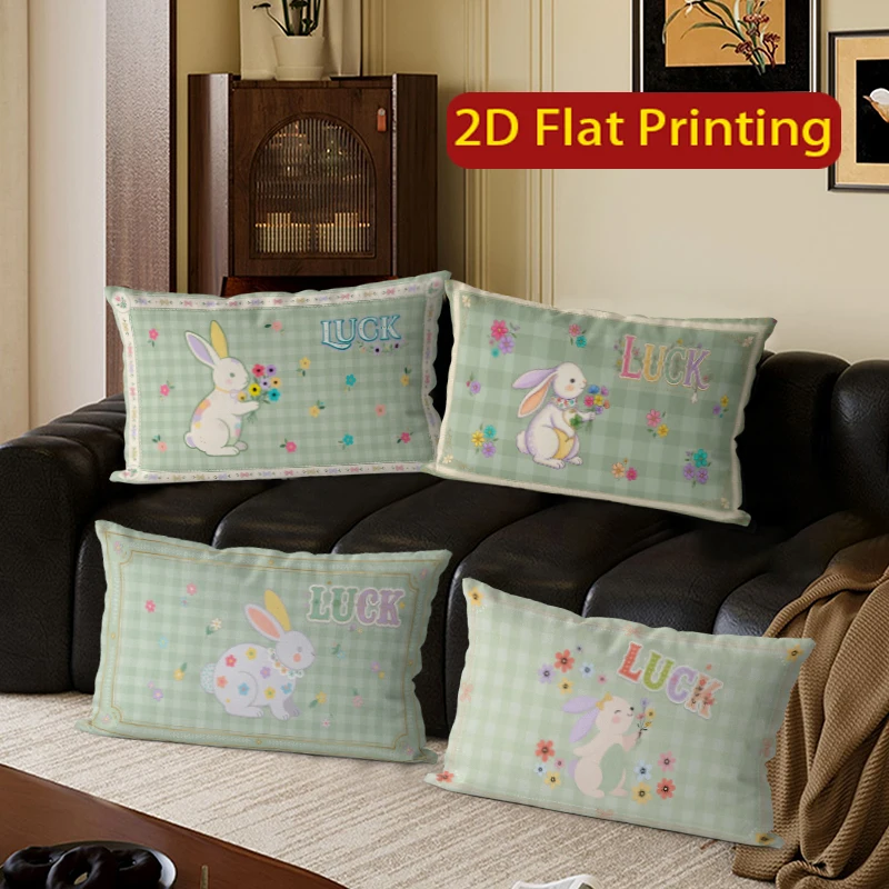 Luck Bunny Blumen-Kissenbezüge, geeignet für Sofa, Schlafzimmer, Auto, Kissenbezug, rechteckiges Rückenkissen