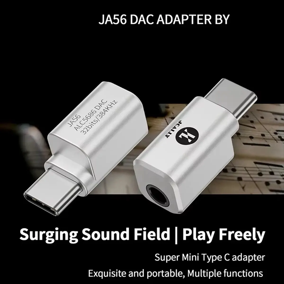 SCLS  JA56 Type-C to 3.5mm HIFI Adaptar Amp 384kHz/32bit Digital Audio Code Adapter for Phone Call, Live,Gaming