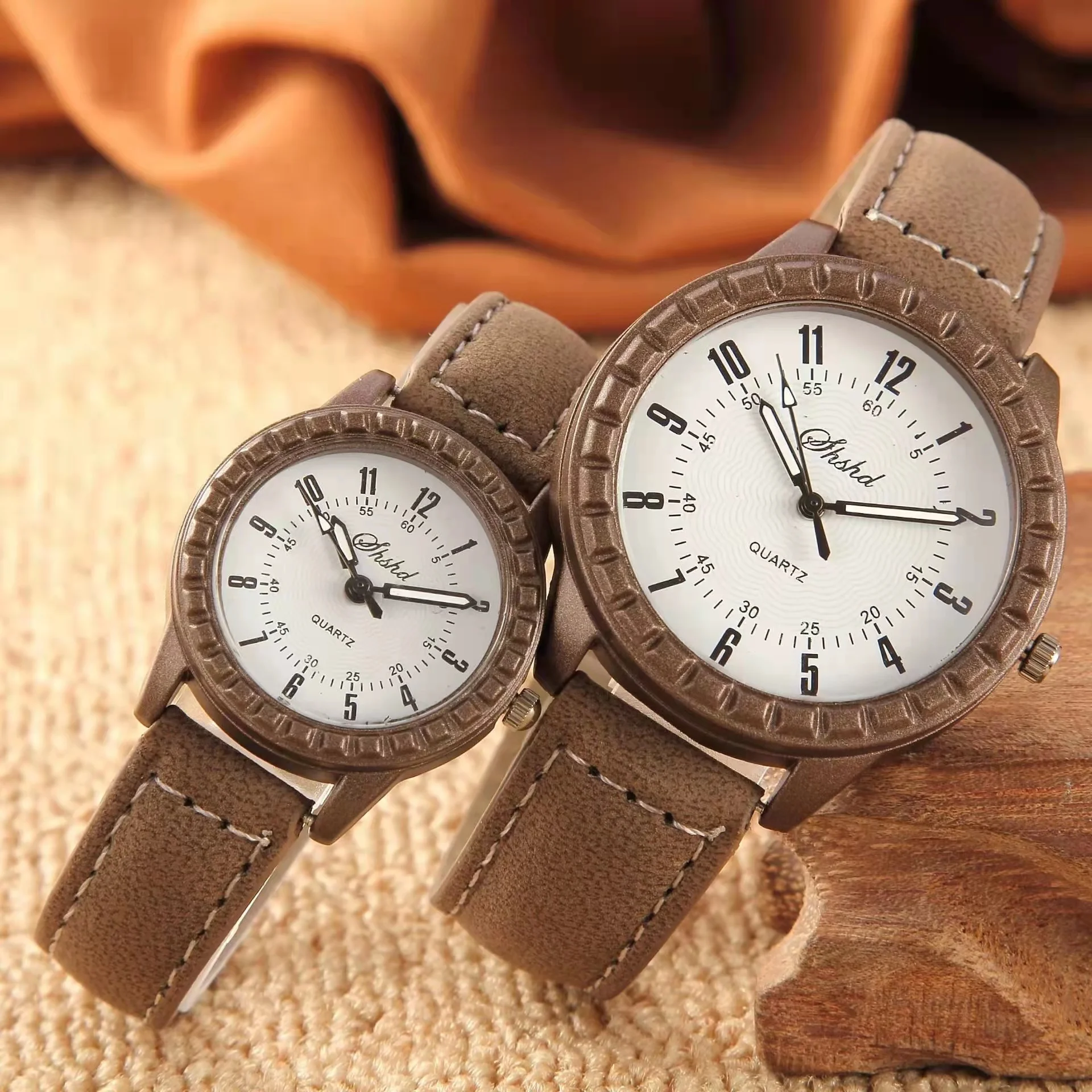 WOKAI fashion casual wood grain couples watch Men and women belt quartz watch student boys and girls clock retro