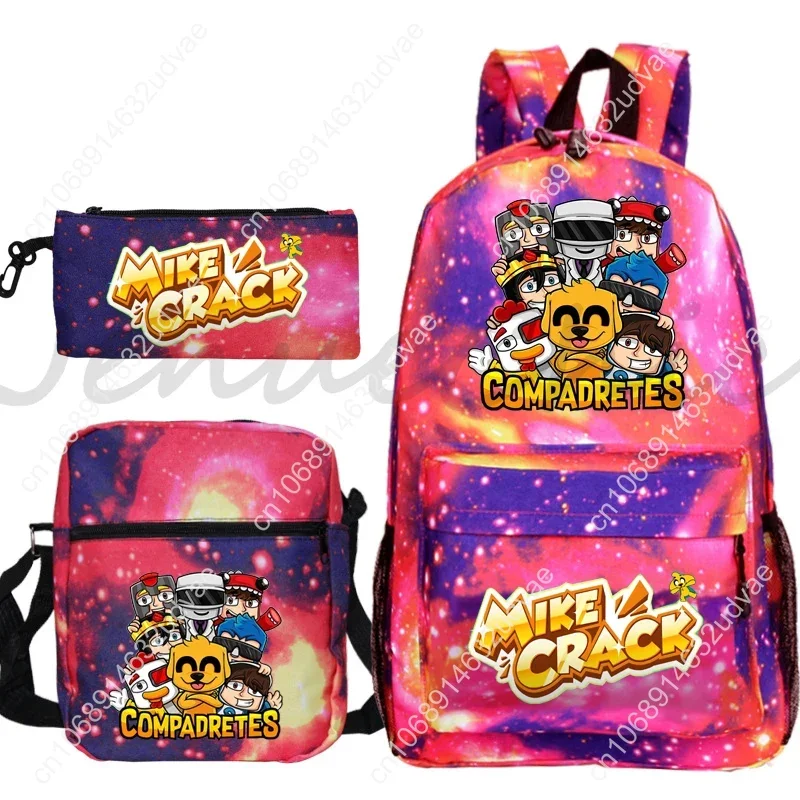 Mikecrack School Backpack 3pcs/set Students Boys Girls Anime Knapsack Children Zipper Schoolbag Shoulder Bag Pencil Case gift
