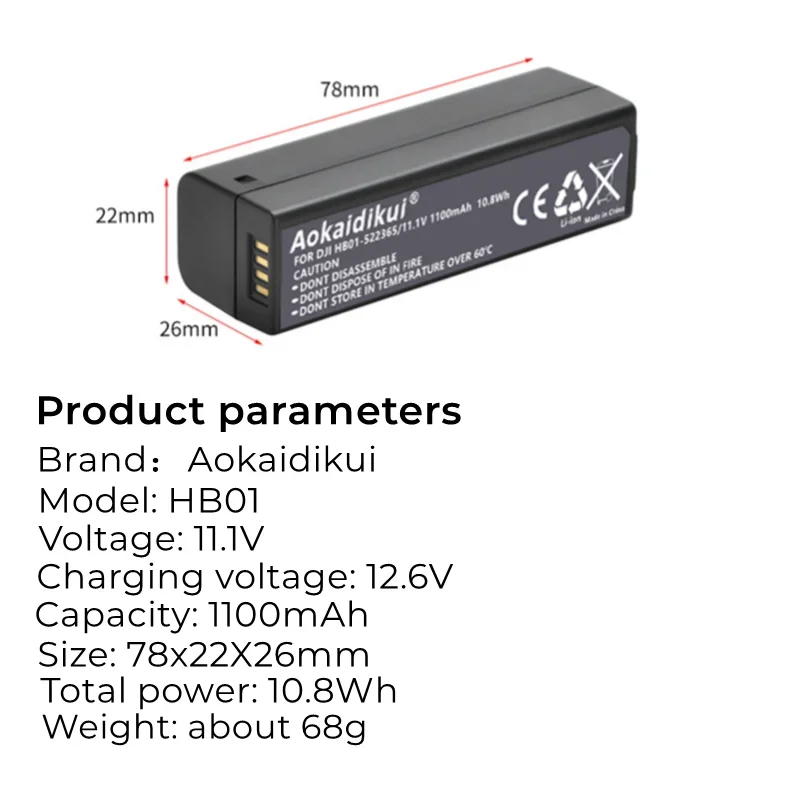 Upgrade to  11.1 V 1100mAh battery replacement HB01-522365 HB02-542465 Osmo PRO/RAW, Osmo