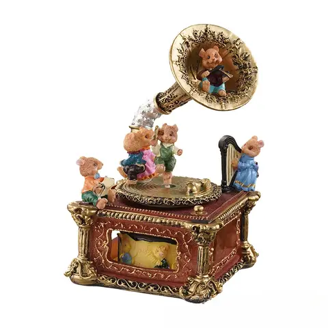 빈티지 경적 축음기 뮤직 박스 크리스마스 마우스 뮤지컬 선물 여성을위한 홈 장식