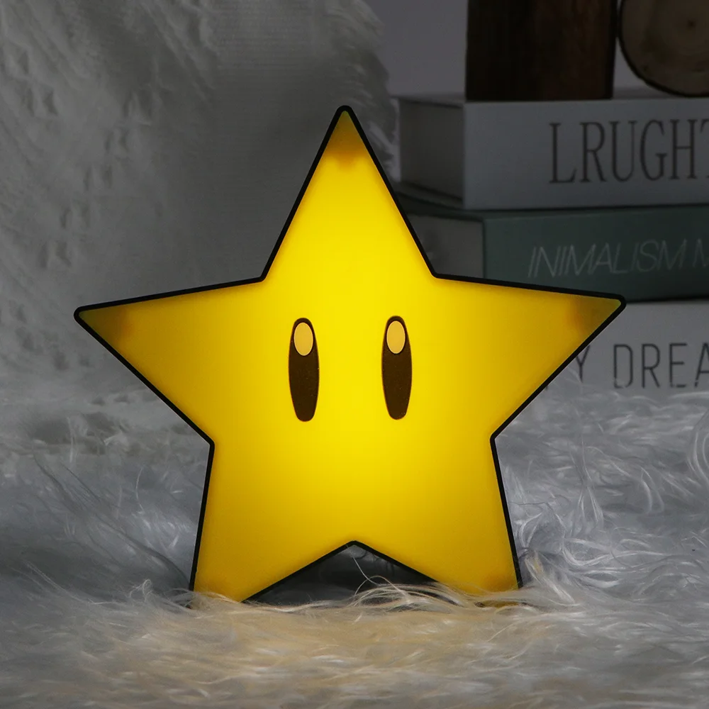 Mario Model Figures Toy Yellow Star Square Question Mark Night Light LED Lamp Statue Doll Charging Sound Emitting Birthday Gift