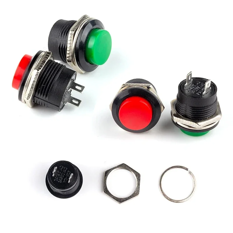 1~100pcs R13-507 Momentary Push Button Switch Black Blue Red White Yellow Green 16mm 2Pins 6A/125VAC 3A/250VAC Round Switches