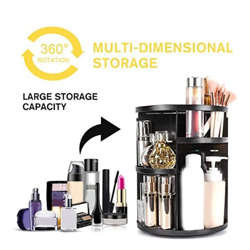 

360 Rotating Makeup Organizer, DIY Adjustable Makeup Spinning Holder Storage Rack, Capacity Make Up Shelf Cosmetics C Durable