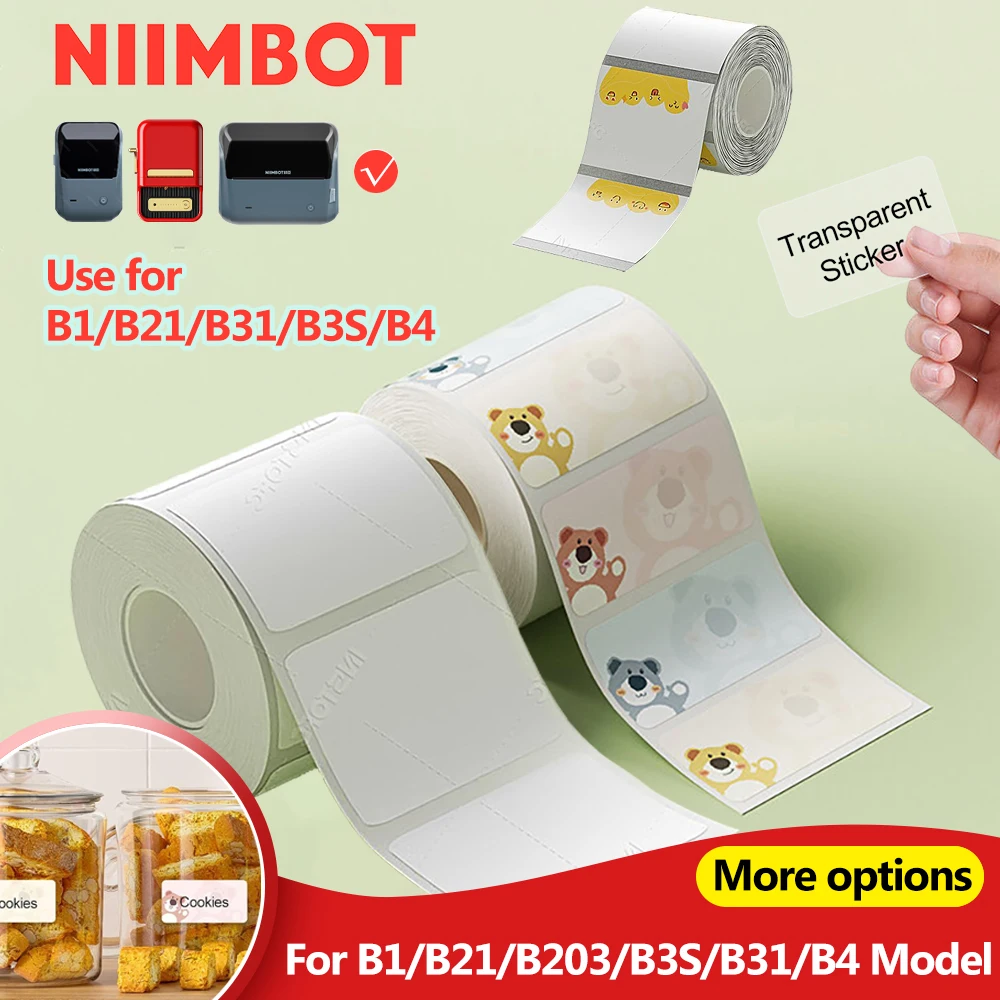 NiiMBOT Label Paper White Transparent Cartoon Waterproof Self-adhesive Sticker For B1 B21 B4 B31 Mini Label Printer Price Tag