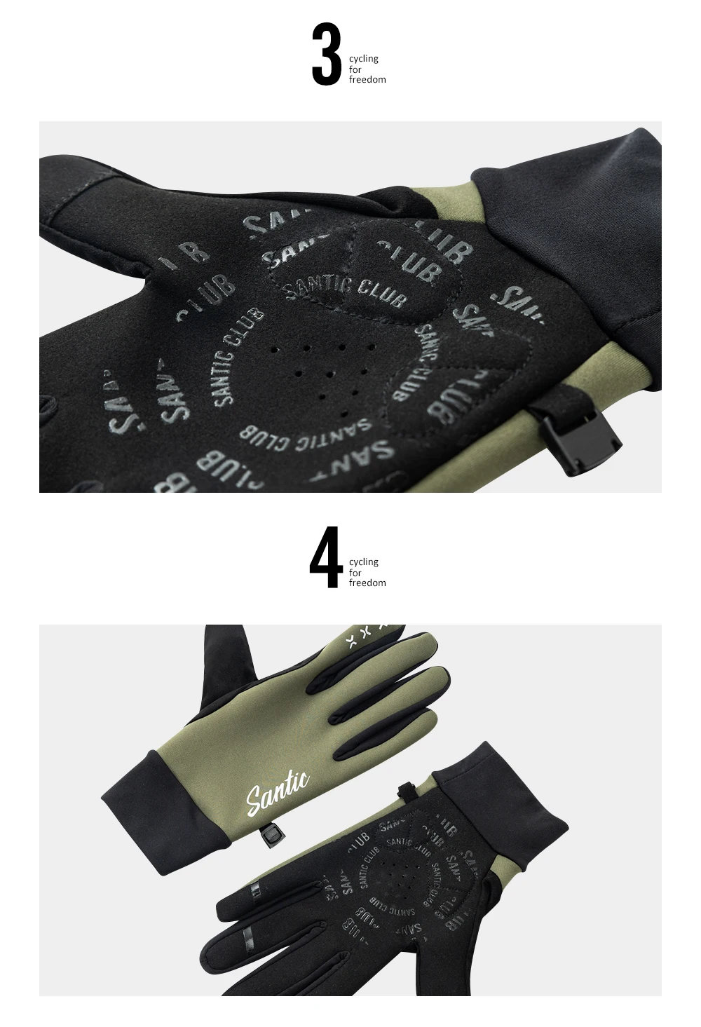 Santic Winter-Fahrradhandschuhe, universell, warm, winddicht, Touchscreen, Reiten, MTB, alle Finger, Rennräder, Sportausrüstung WZ24P206 – Detail 3