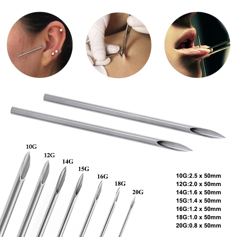 Disposable Sterile Body Piercing Needles Surgical Steel Tattoo Tools Easy Use for Navel Nose Nipple Ring Piercing Kits Wholesale