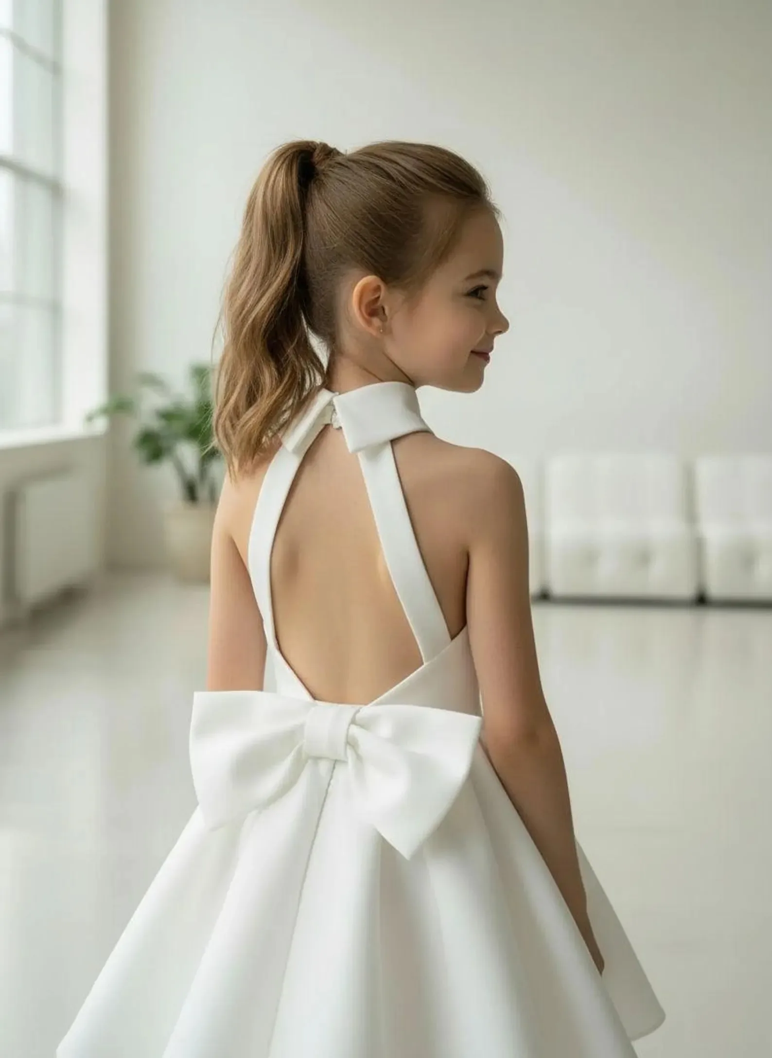 Girls halter neck backless dress, summer short dress, wedding piano flower girl dress, birthday photo performance princess dress