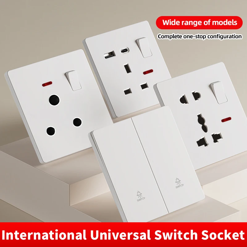 Tomada de parede universal com porta usb e tipo c, compatível com reino unido, au, eua, th, tomada de parede padrão da ue, com interruptor